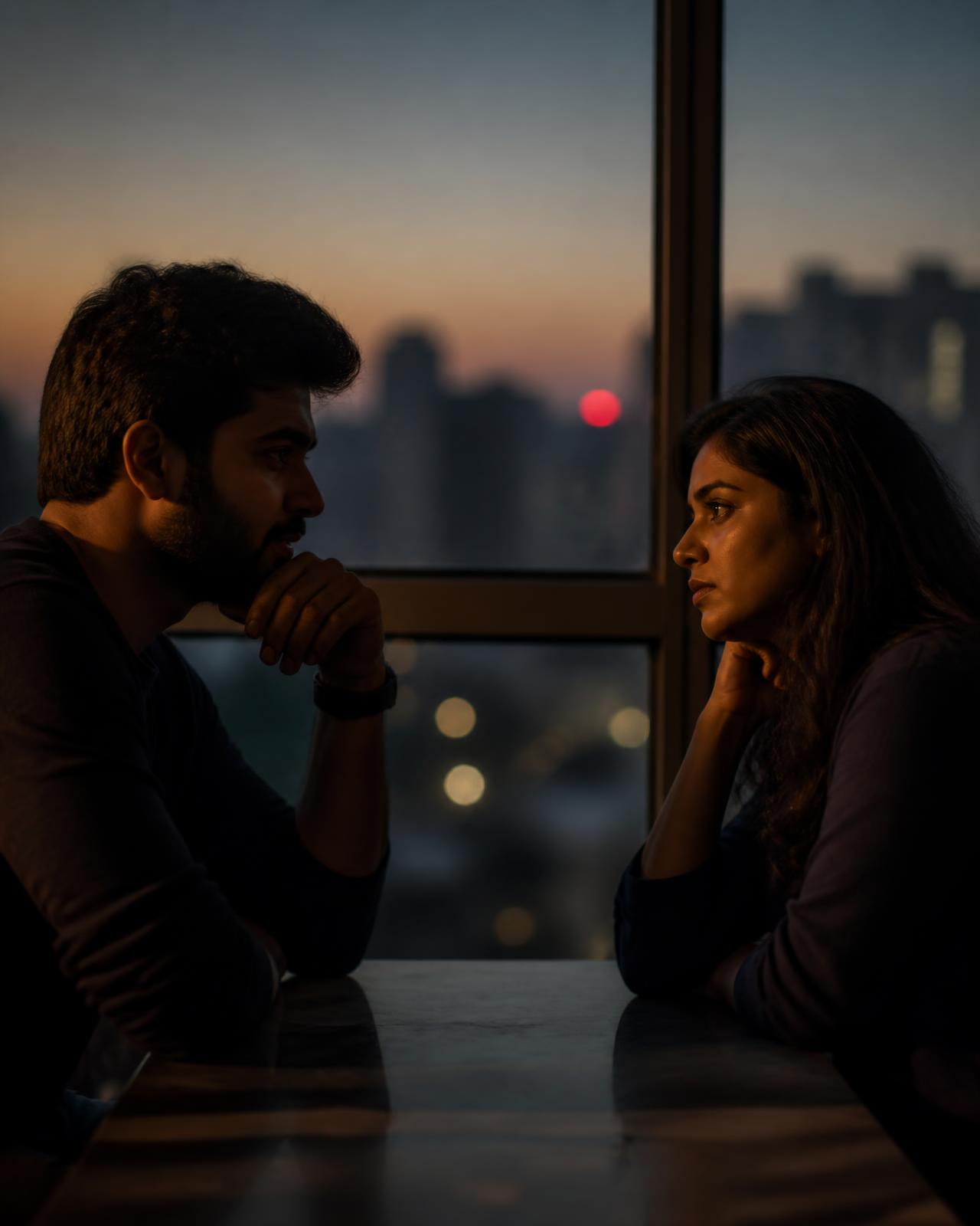 A couple in thoughtful conversation about their shared future